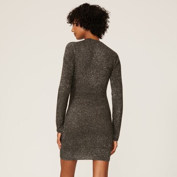 All Saints Long Sleeve  Mini Sweater Dress Metallic Silver Sparkle Sz Medium - Picture 2 of 6